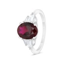 Sterling Silver 925 Ring Rhodium Plated Embedded With Ruby Corundum And White CZ 