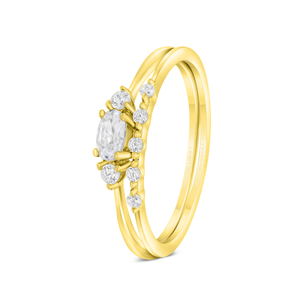 Sterling Silver 925 Ring (Twins) Gold Plated Embedded With White CZ