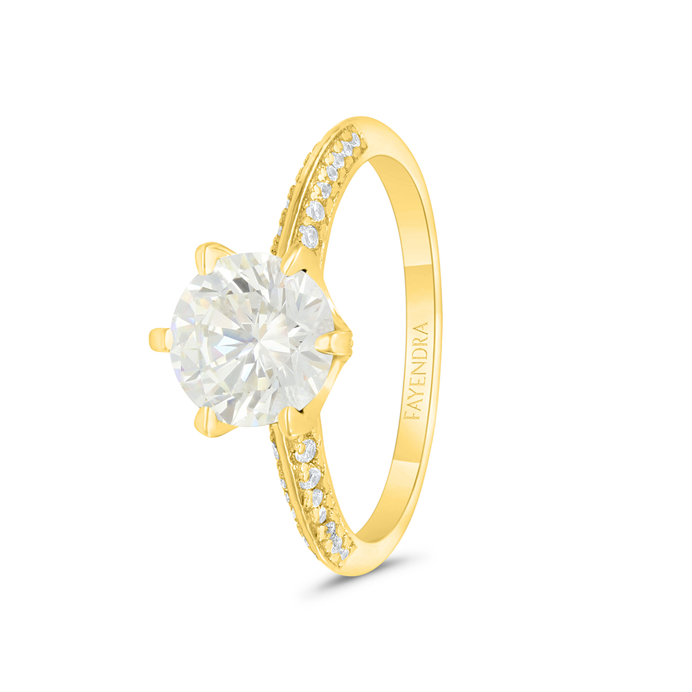 Sterling Silver 925 Ring Gold Plated Embedded With Yellow Zircon And White CZ 