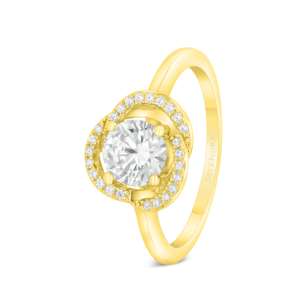 Sterling Silver 925 Ring Gold Plated Embedded With Yellow Zircon And White CZ