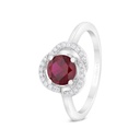 Sterling Silver 925 Ring Rhodium Plated Embedded With Ruby Corundum And White CZ