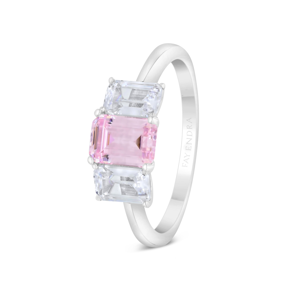 Sterling Silver 925 Ring Rhodium Plated Embedded With Pink Zircon 