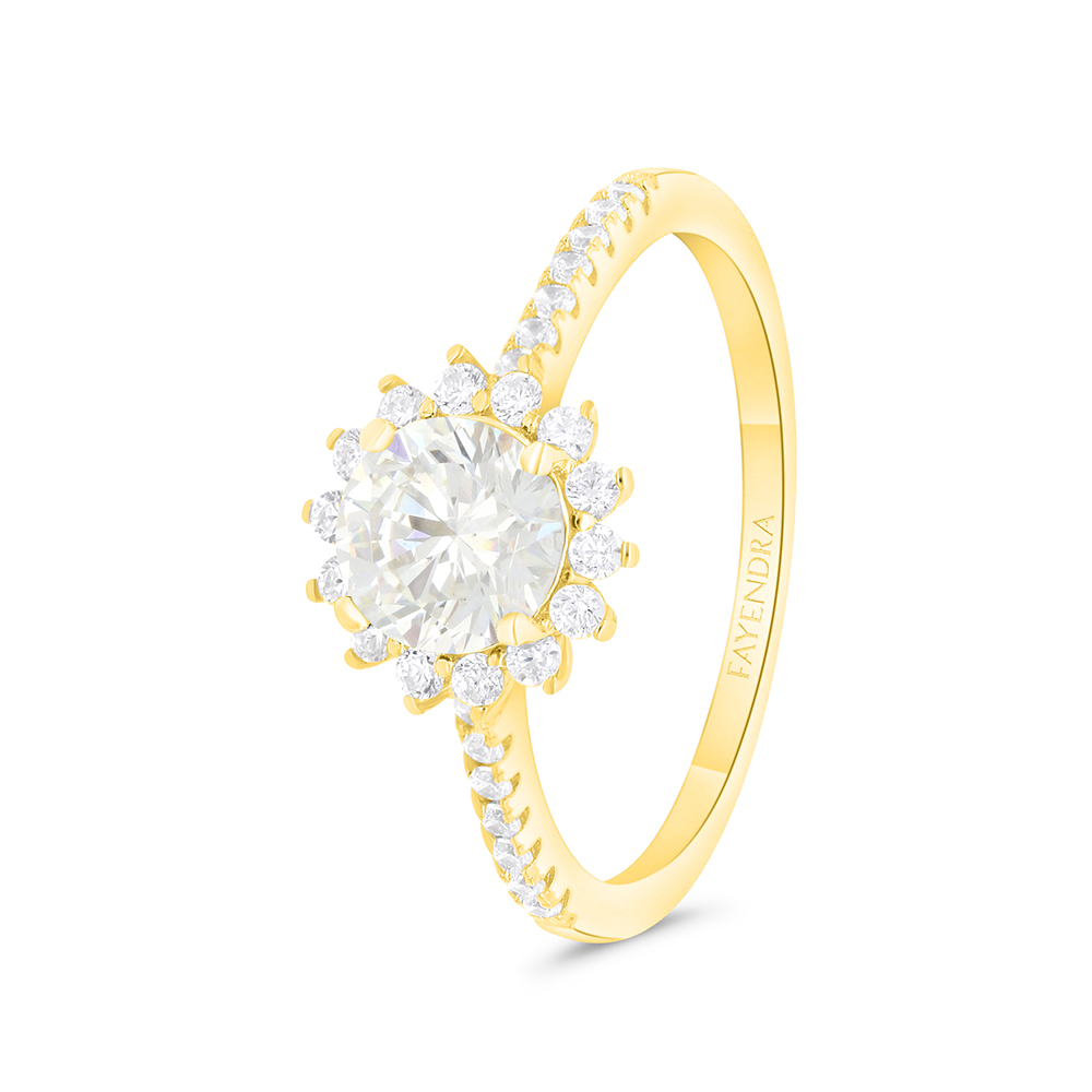 Sterling Silver 925 Ring Gold Plated Embedded With Yellow Zircon And White CZ 