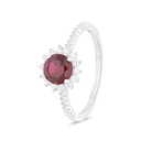 Sterling Silver 925 Ring Rhodium Plated Embedded With Ruby Corundum And White CZ 