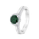 Sterling Silver 925  Ring (Twins) Rhodium Plated Embedded With Emerald Zircon And White CZ