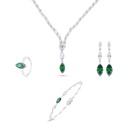 Sterling Silver 925 SET Rhodium Plated Embedded With Emerald Zircon And White CZ