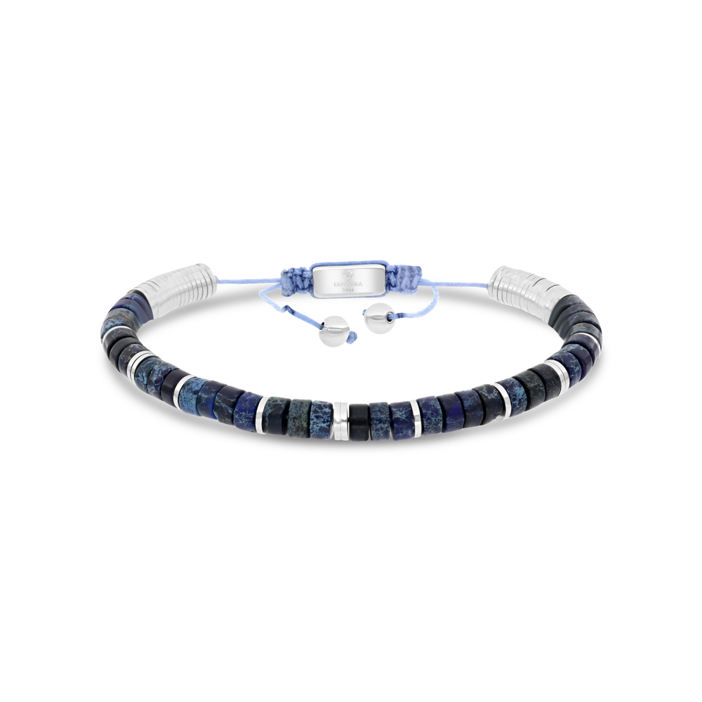 Stainless Steel Bracelet, Rhodium Plated And Emperor Stone For Men 316L