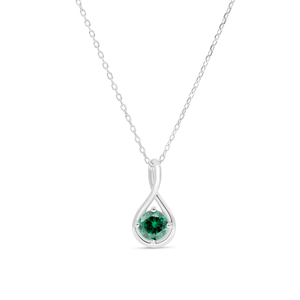 Sterling Silver 925 Necklace Rhodium Plated Embedded With Emerald Zircon 