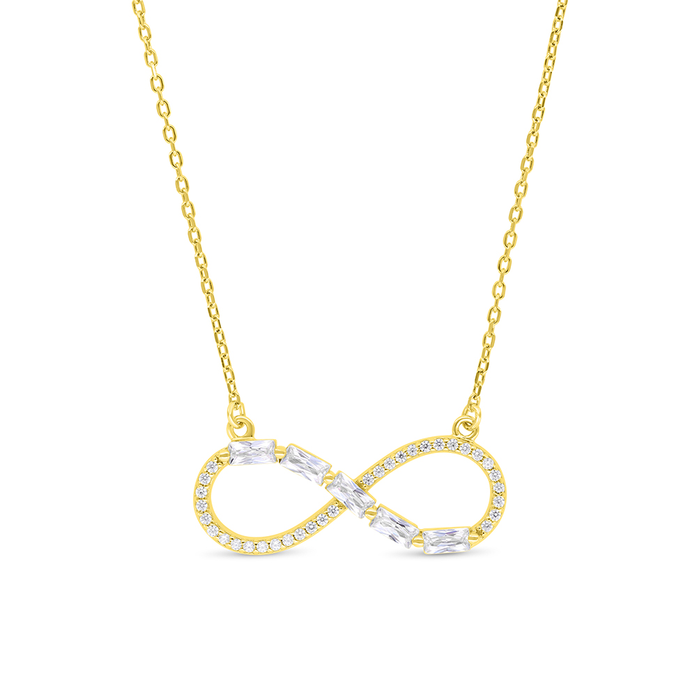 Sterling Silver 925 Necklace Gold Plated Embedded With White Zircon