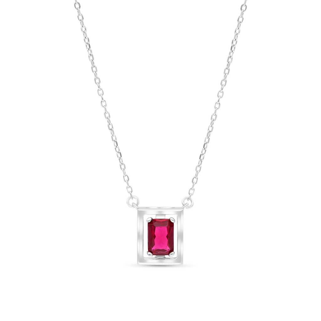 Sterling Silver 925 Necklace Rhodium Plated Embedded With Ruby Corundum 