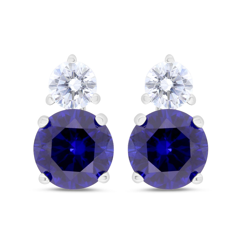 Sterling Silver 925 Earring Rhodium Plated Embedded With Sapphire Corundum And White Zircon