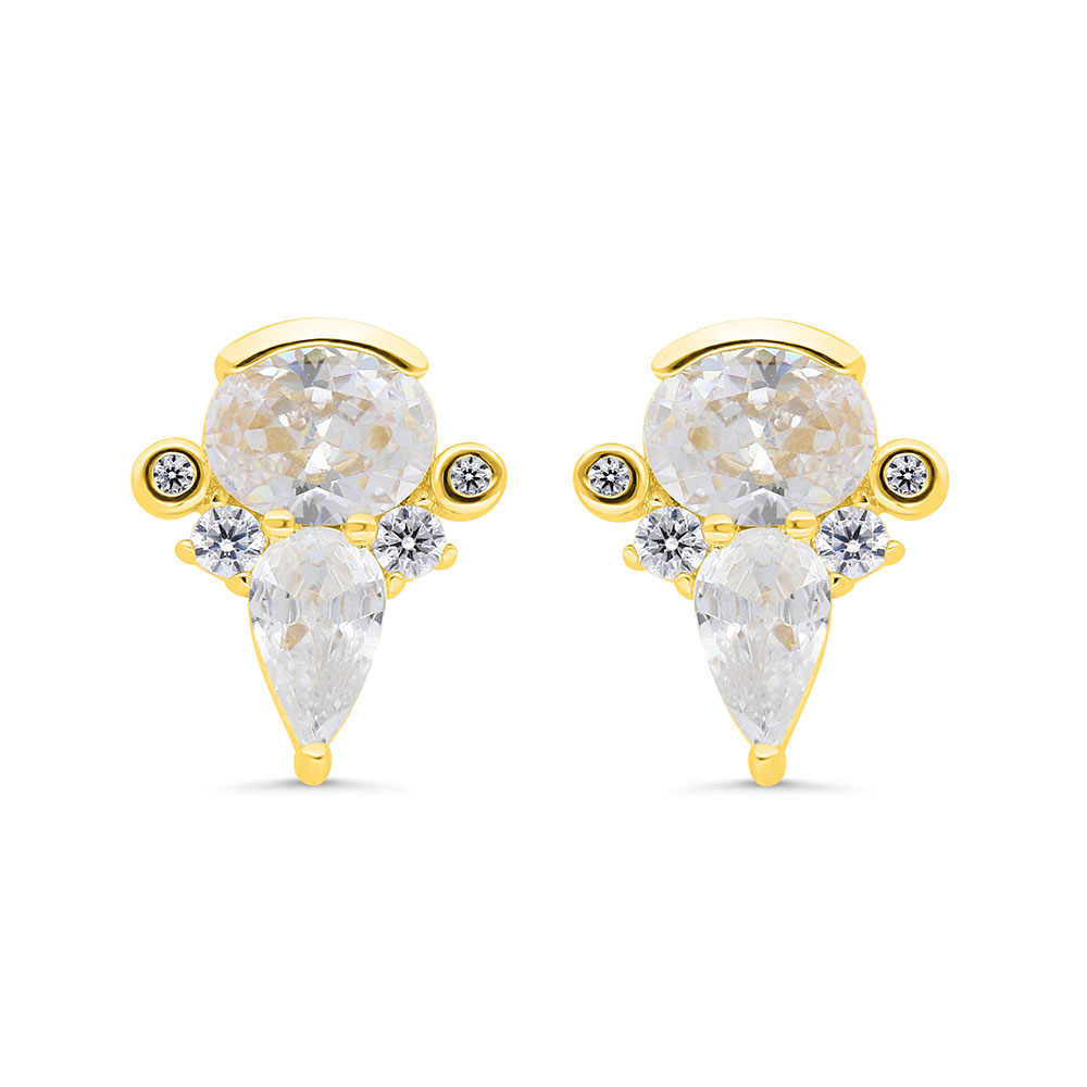 Sterling Silver 925 Earring Gold Plated Embedded With White Zircon 