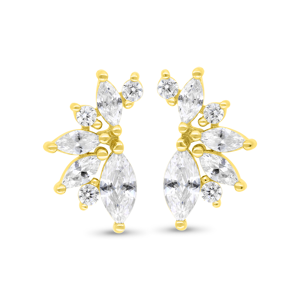 Sterling Silver 925 Earring Gold Plated Embedded With White Zircon