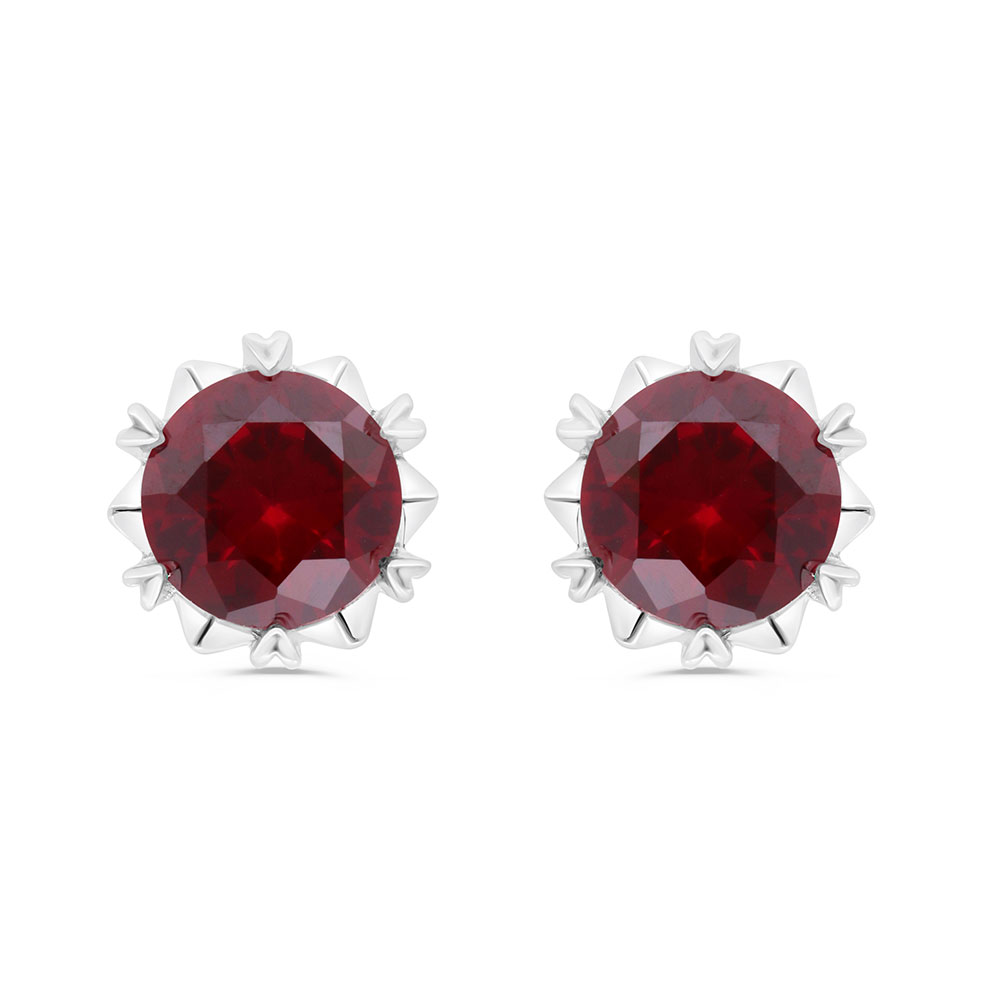 Sterling Silver 925 Earring  Rhodium Plated Embedded With Ruby Corundum