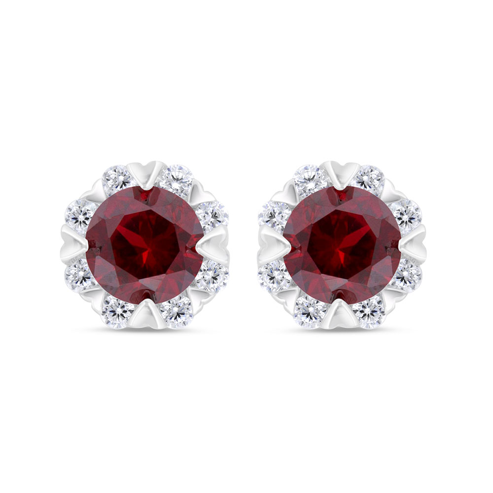 Sterling Silver 925 Earring  Rhodium Plated Embedded With Ruby Corundum And White Zircon