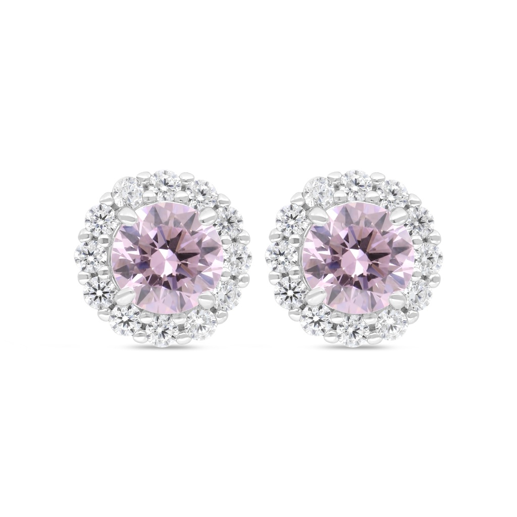 Sterling Silver 925 Earring Rhodium Plated Embedded With Pink Zircon And White Zircon