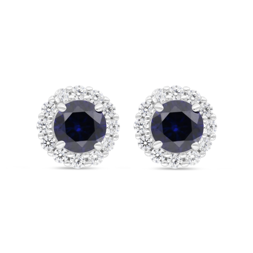 Sterling Silver 925 Earring Rhodium Plated Embedded With Sapphire Corundum And White Zircon