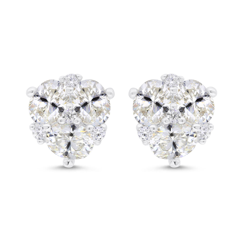 Sterling Silver 925 Earring Rhodium Plated Embedded With Yellow Zircon And White Zircon