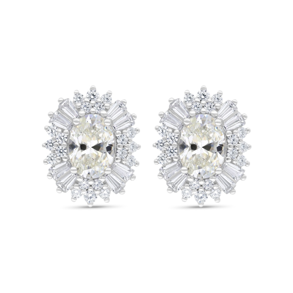 Sterling Silver 925 Earring Rhodium Plated Embedded With Yellow Zircon And White Zircon