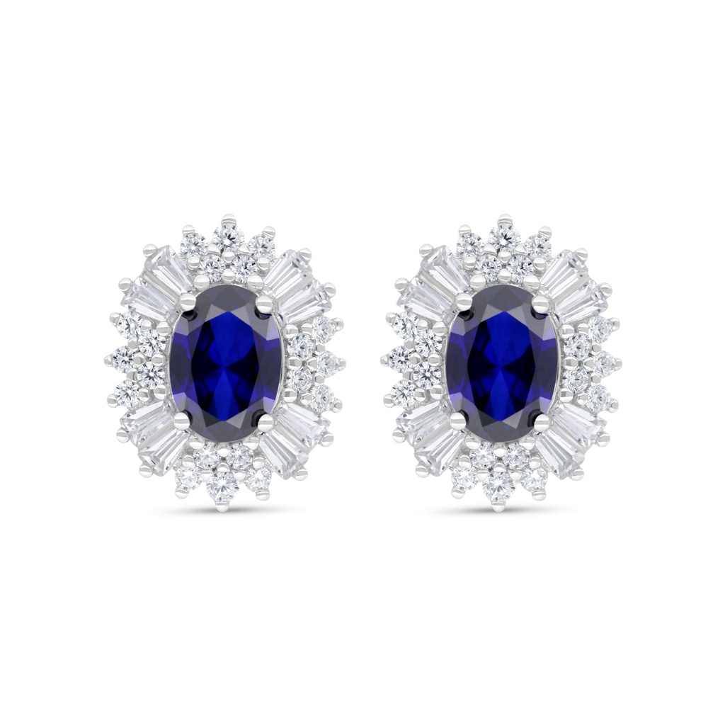 Sterling Silver 925 Earring Rhodium Plated Embedded With Sapphire Corundum And White Zircon