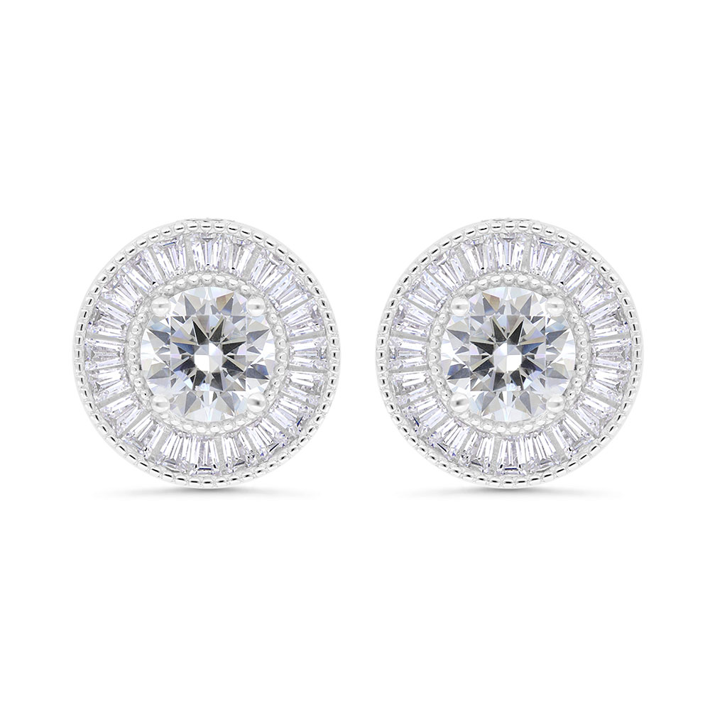 Sterling Silver 925 Earring Rhodium Plated Embedded With Yellow Zircon And White Zircon