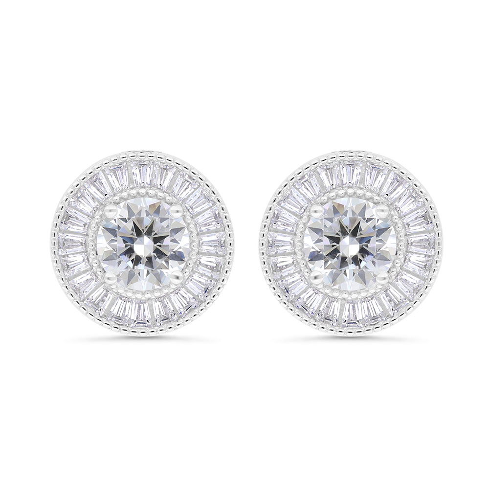 Sterling Silver 925 Earring Rhodium Plated Embedded With Yellow Zircon And White Zircon