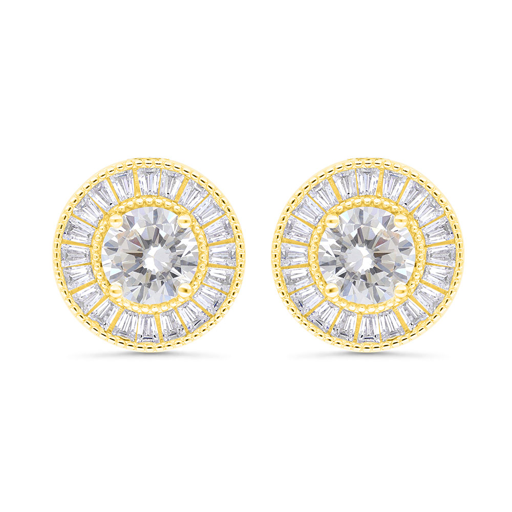 Sterling Silver 925 Earring Gold Plated Embedded With White Zircon 