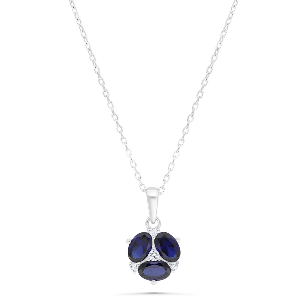 Sterling Silver 925 Necklace Rhodium Plated Embedded With Sapphire Corundum And White Zircon