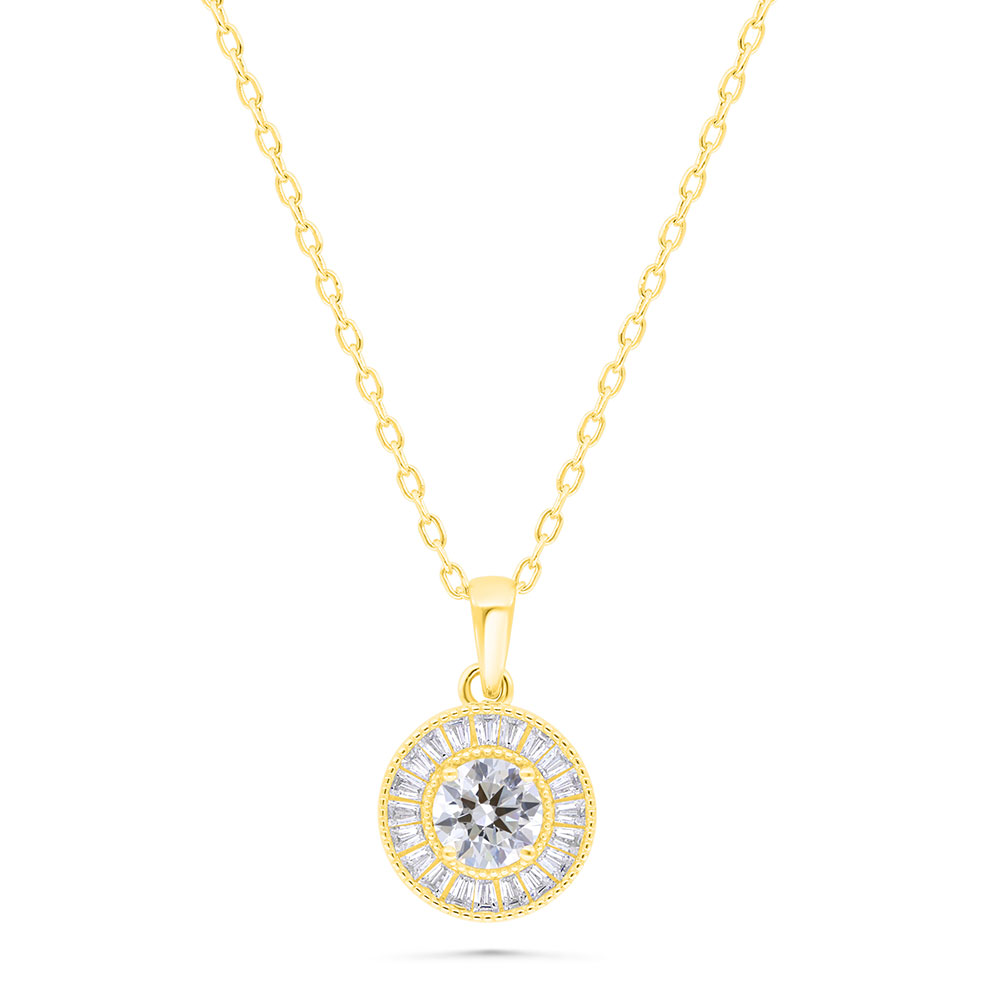 Sterling Silver 925 Necklace Gold Plated Embedded With White Zircon 