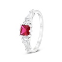 Sterling Silver 925 Ring  Rhodium Plated Embedded With Ruby Corundum And White Zircon