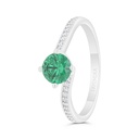 Sterling Silver 925 Ring Rhodium Plated Embedded With Emerald Zircon And White Zircon