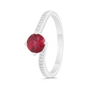 Sterling Silver 925 Ring  Rhodium Plated Embedded With Ruby Corundum And White Zircon