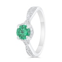 Sterling Silver 925 Ring Rhodium Plated Embedded With Emerald Zircon And White Zircon