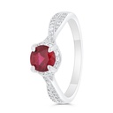 Sterling Silver 925 Ring  Rhodium Plated Embedded With Ruby Corundum And White Zircon