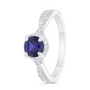 Sterling Silver 925 Ring Rhodium Plated Embedded With Sapphire Corundum And White Zircon