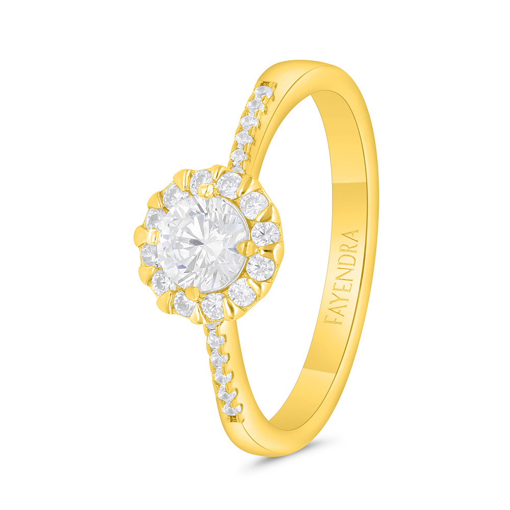 Sterling Silver 925 Ring Gold Plated Embedded With White Zircon 