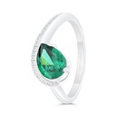 Sterling Silver 925 Ring Rhodium Plated Embedded With Emerald Zircon And White Zircon