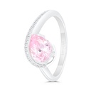 Sterling Silver 925 Ring Rhodium Plated Embedded With Pink Zircon And White Zircon