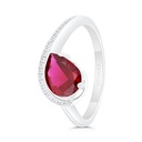 Sterling Silver 925 Ring  Rhodium Plated Embedded With Ruby Corundum And White Zircon