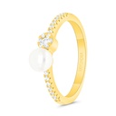 Sterling Silver 925 Ring Gold Plated Embedded With Natural White Pearl And  White Zircon