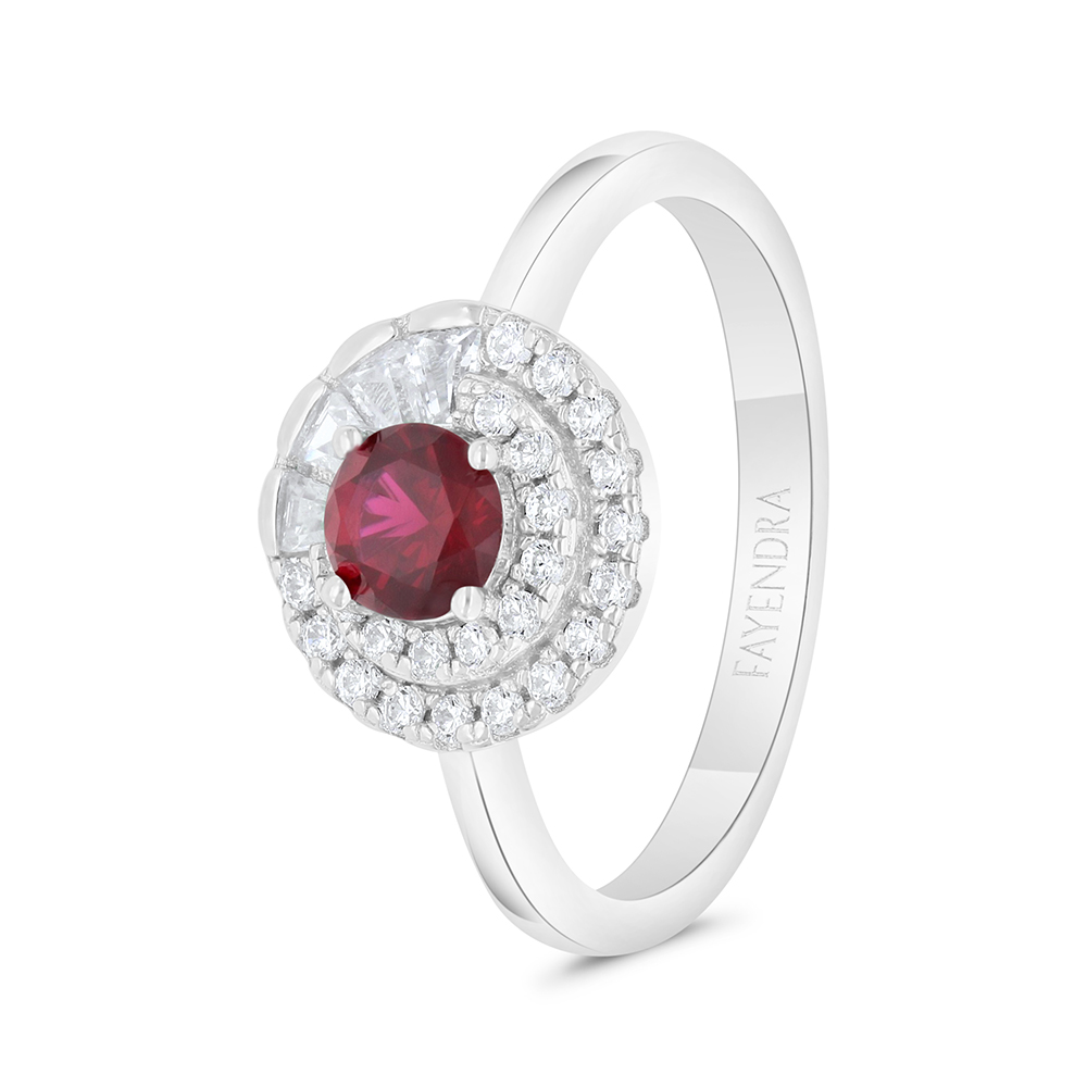 Sterling Silver 925 Ring  Rhodium Plated Embedded With Ruby Corundum And White Zircon