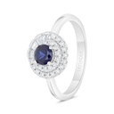 Sterling Silver 925 Ring Rhodium Plated Embedded With Sapphire Corundum And White Zircon