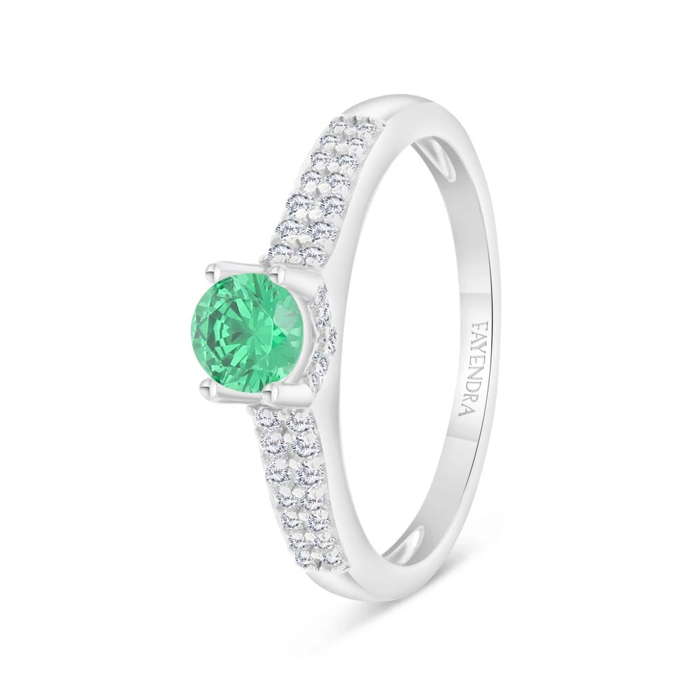 Sterling Silver 925 Ring Rhodium Plated Embedded With Emerald Zircon And White Zircon