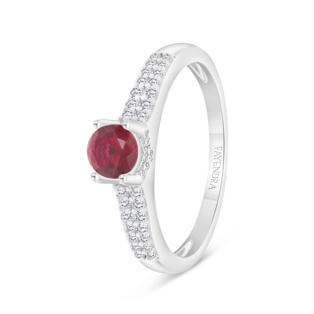 Sterling Silver 925 Ring  Rhodium Plated Embedded With Ruby Corundum And White Zircon