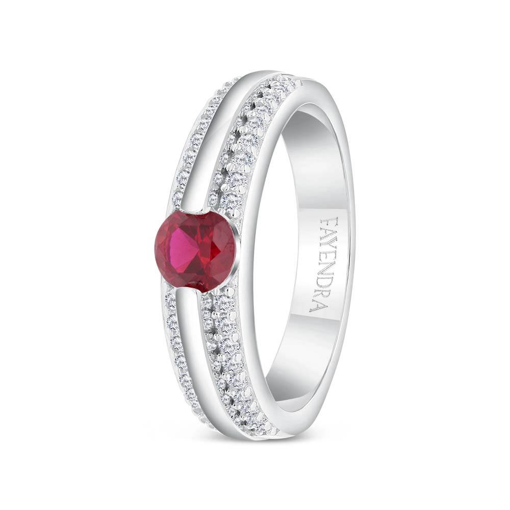 Sterling Silver 925 Ring  Rhodium Plated Embedded With Ruby Corundum And White Zircon