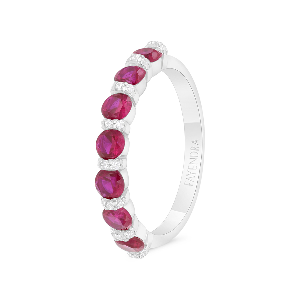 Sterling Silver 925 Ring  Rhodium Plated Embedded With Ruby Corundum And White Zircon