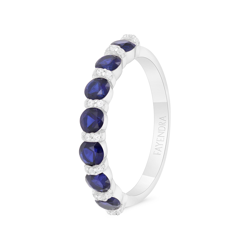 Sterling Silver 925 Ring Rhodium Plated Embedded With Sapphire Corundum And White Zircon