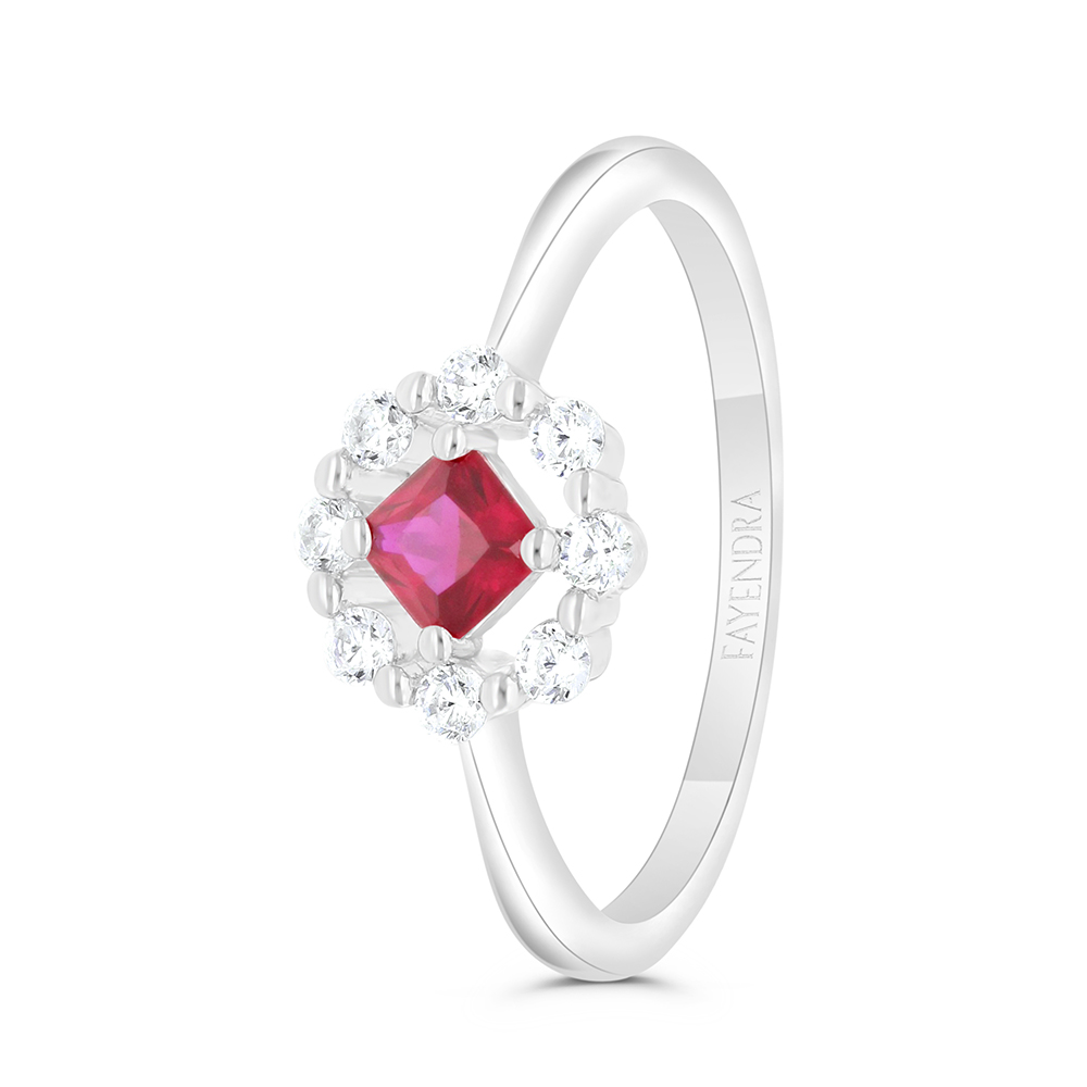 Sterling Silver 925 Ring  Rhodium Plated Embedded With Ruby Corundum And White Zircon