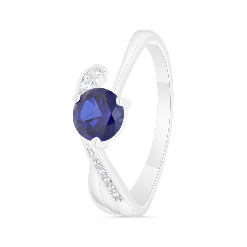 Sterling Silver 925 Ring Rhodium Plated Embedded With Sapphire Corundum And White Zircon