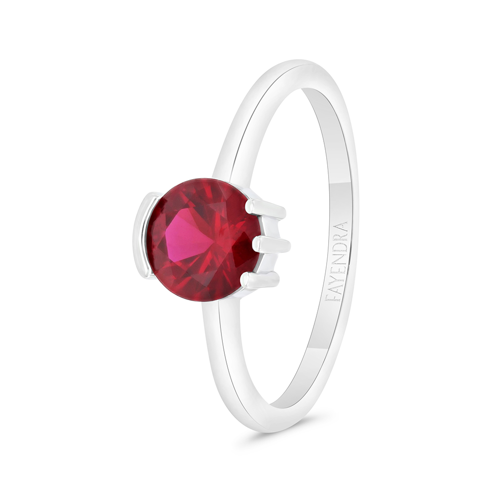 Sterling Silver 925 Ring  Rhodium Plated Embedded With Ruby Corundum 